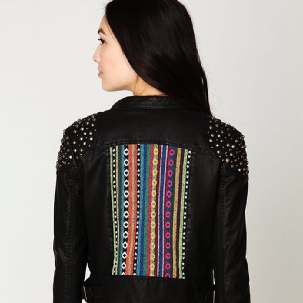 Free People Embellished Vegan Motorcycle Jacket